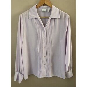 Covington Women's Blouse Size L Lilac Purple Chiffon Sheer Button Front Top
